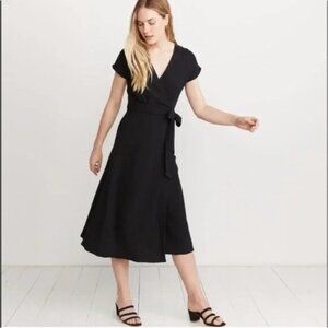 MARINE LAYER Women Maddie Wrap Gauze Dress SZ XS Black Cap Sleeves Summer 10-13